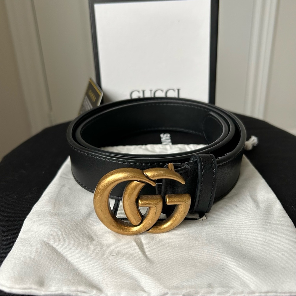 Gucci Black Belt with Gold GG Buckle